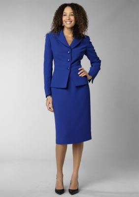 Le Suit Inset Waist Crepe Skirt Suit