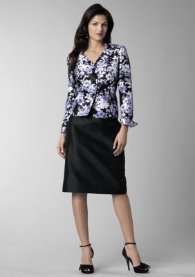 Le Suit Petite Floral Shantung Skirt Suit