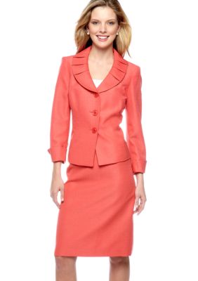 Le Suit Ruffle Collar Skirt Suit