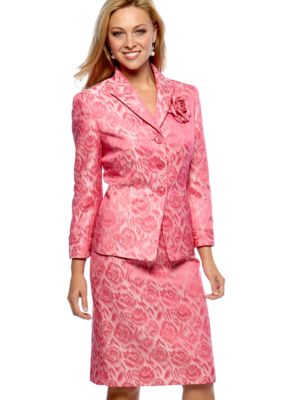 Le Suit Plus Size Jacquard Skirt Suit