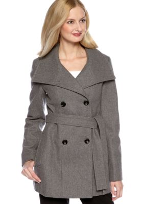 Calvin Klein Standing Collar Coat with Tie Belt