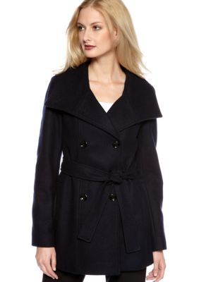 Calvin Klein Standing Collar Coat with Tie Belt