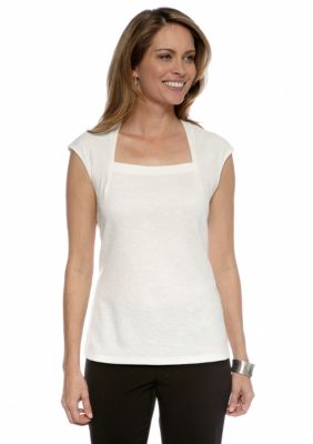 Kasper Square Neck Jacquard Top