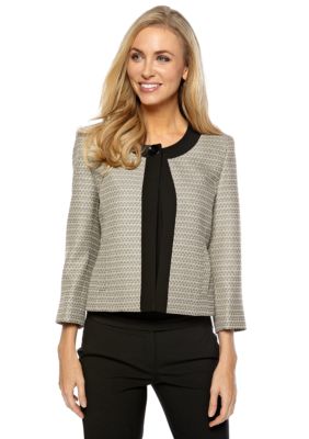 Kasper Petite Mini Tweed Framed One Button Jacket