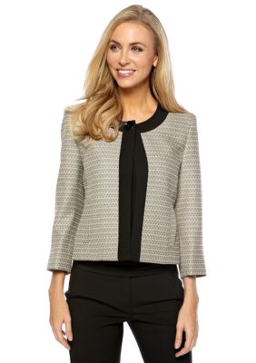 Kasper Plus Size Mini Tweed Framed One Button Jacket