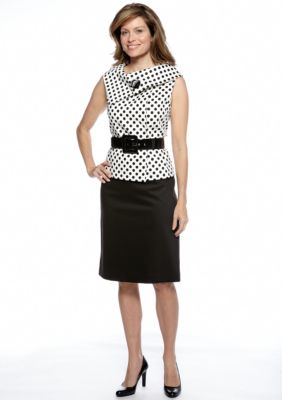 Tahari ASL Dot Print Skirt Suit