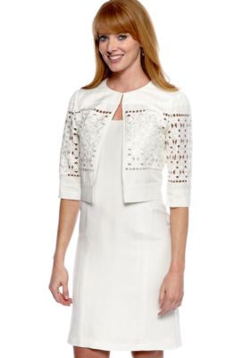 Tahari ASL Embellished Linen Dress Suit