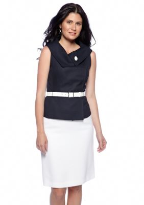 Tahari ASL Two-Tone Asymmetrical Collar Skirt Suit