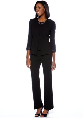 Tahari ASL Embellished Crepe 3-Piece Pant Suit