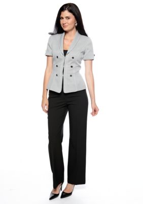 Tahari ASL Tweed Short Sleeve Button Detailed Pant Suit