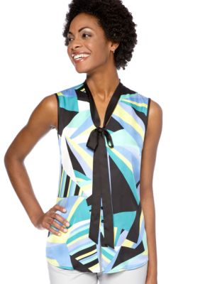 Nine West Suit Knot Front Geometric Print Blouse