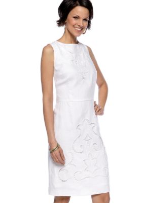 Jones New York Dress Sleeveless Linen Embroidered Sheath Dress