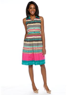 Jones New York Dress Sleeveless Stripped Shirtdress