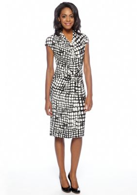 Jones New York Dress Cap-Sleeved Cowl Neck Printed Dress