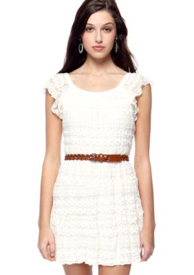 My Michelle Short Sleeve Belted Lace Dress
