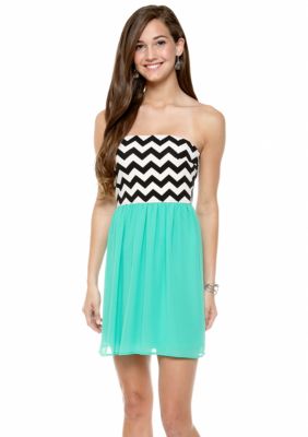 My Michelle Zigzag Knit to Chiffon Dress