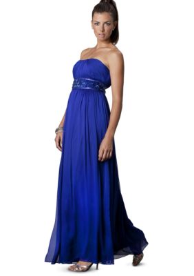 JS Collections Strapless Beaded Empire Waist Gown