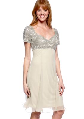 JS Collections Short-Sleeved Beaded Bodice Swing Dress
