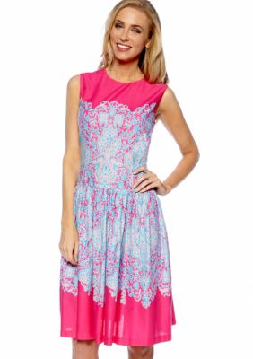 Evan-Picone Dress Sleeveless Fit and Flare Printed Dress
