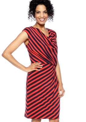 Evan-Picone Dress Striped Blouson Dress