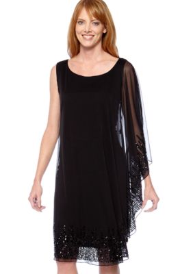 Onyx Sleeveless with One Bat Wing Sleeve Dress