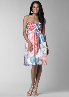 Donna Morgan Printed Strapless Chiffon Dress