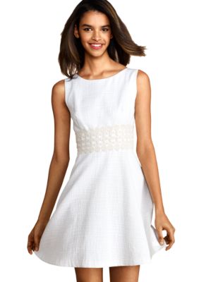 Donna Morgan Sleeveless Fit and Flare Dress with Crochet Trim