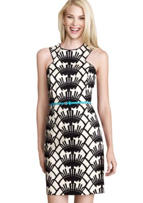 Donna Morgan Sleeveless Printed Belted Sheath Dress
