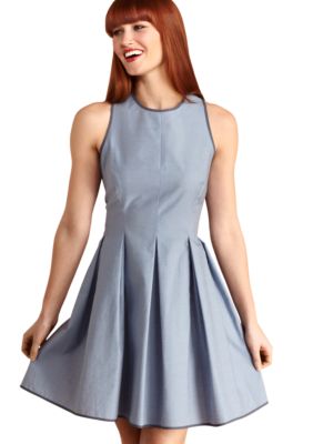 Donna Morgan Sleeveless Chambray Pleated Fit and Flare Dress