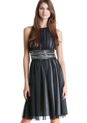 JS Boutique Halter Mesh Overlay Dress