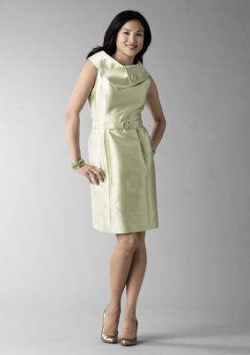 Tahari ASL Silk Wool Envelope Neck Dress