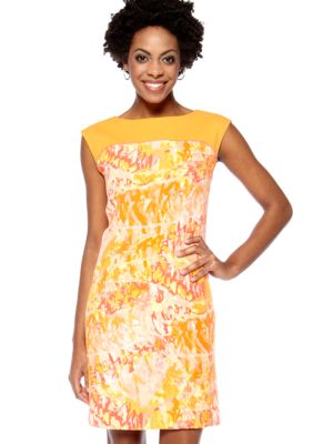 Tahari ASL Cap-Sleeved Printed Sheath Dress