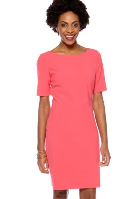 Tahari ASL Elbow-Sleeved Boat Neck Dress