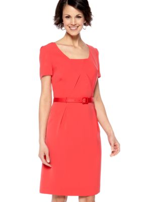 Tahari ASL Short-Sleeved Belted Sheath Dress