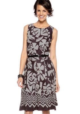Tahari ASL Petite Sleeveless Fit and Flare Belted Dress
