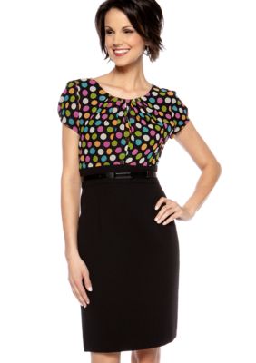 Tahari ASL Petite Cap-Sleeved Belted Dress