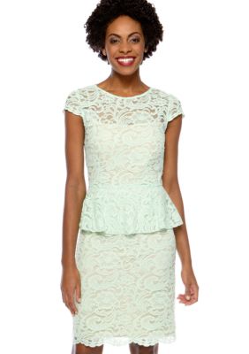 Tahari ASL Petite Cap-Sleeved Allover Lace Peplum Dress