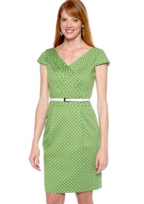 Tahari ASL Sleeveless Polka Dot Belted Sheath Dress