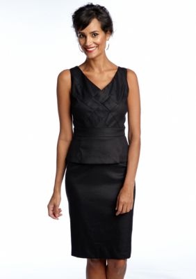 Tahari ASL Sleeveless Stretch Linen Sheath Dress
