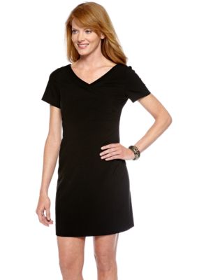 Tahari ASL Petite Short-Sleeved V-Neck Sheath Dress