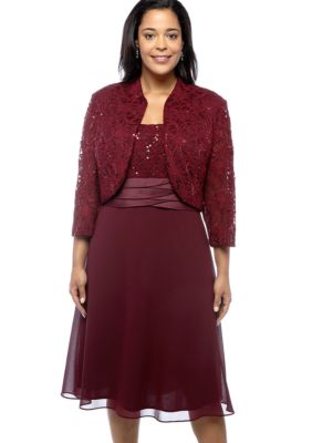 RM Richards Plus Size Sequin and Lace Jacket Dress