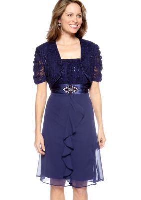 RM Richards Short Sleeved Lace and Sequins Jacket Dress
