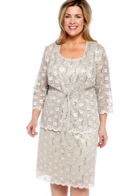 RM Richards Plus Size Stretch Lace Jacket Dress