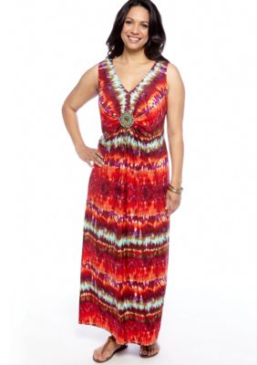 RM Richards Plus Size Sleeveless Printed Maxi Dress