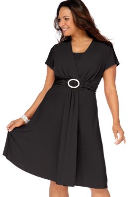 RM Richards Plus Size Oval Rhinestone Buckle Dress