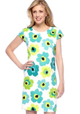 Kim Rogers Plus Size Cap-Sleeved Printed Dress