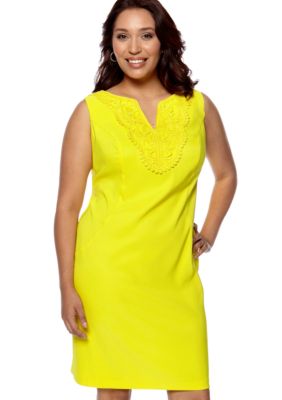 Kim Rogers Plus Size Sleeveless Sheath Dress with Crochet Trim