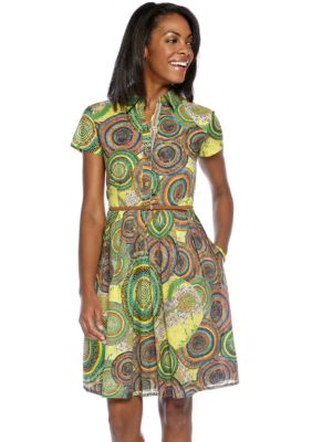 Ellen Tracy Dresses Short-Sleeved Printed Belted Shirtdress