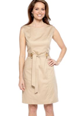 Ellen Tracy Dresses Sleeveless Belted Sheath Dress