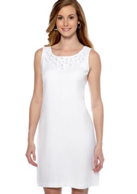 New Directions Sleeveless Shift Dress with Embroidery